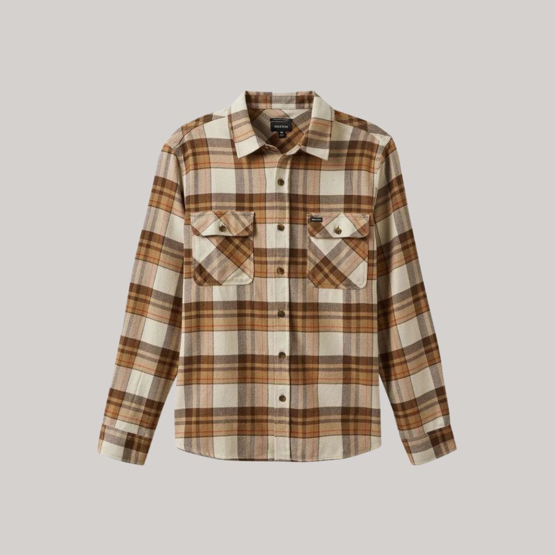 BRIXTON - Bowery L/S Flannel - Whitecap/Pinecone Brown