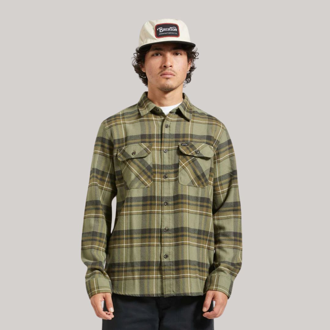 BRIXTON - Bowery L/S Flannel - Vetiver/Laurel Wreath/Washed Black