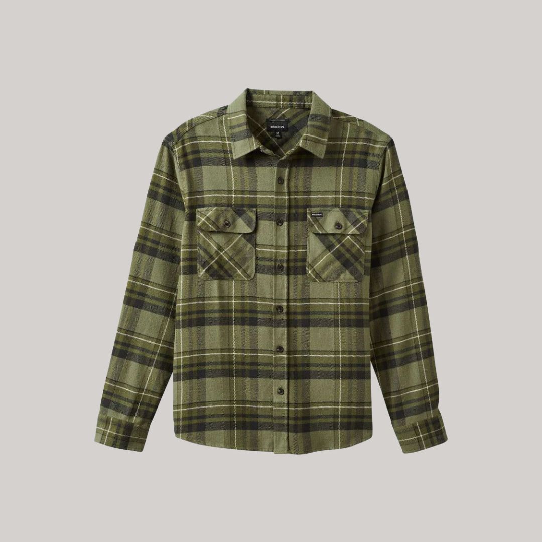 BRIXTON - Bowery L/S Flannel - Vetiver/Laurel Wreath/Washed Black